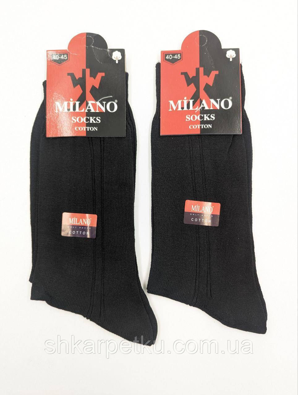 Чоловічі високі шкарпетки Milano, класичні літні тонкі, 100% бавовна, розмір 41-44 12 пар\уп. чорні, фото 1