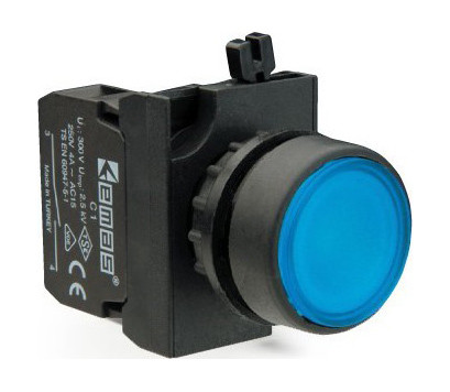Кнопка натискна кругла (1НО) синя — пластик IP65