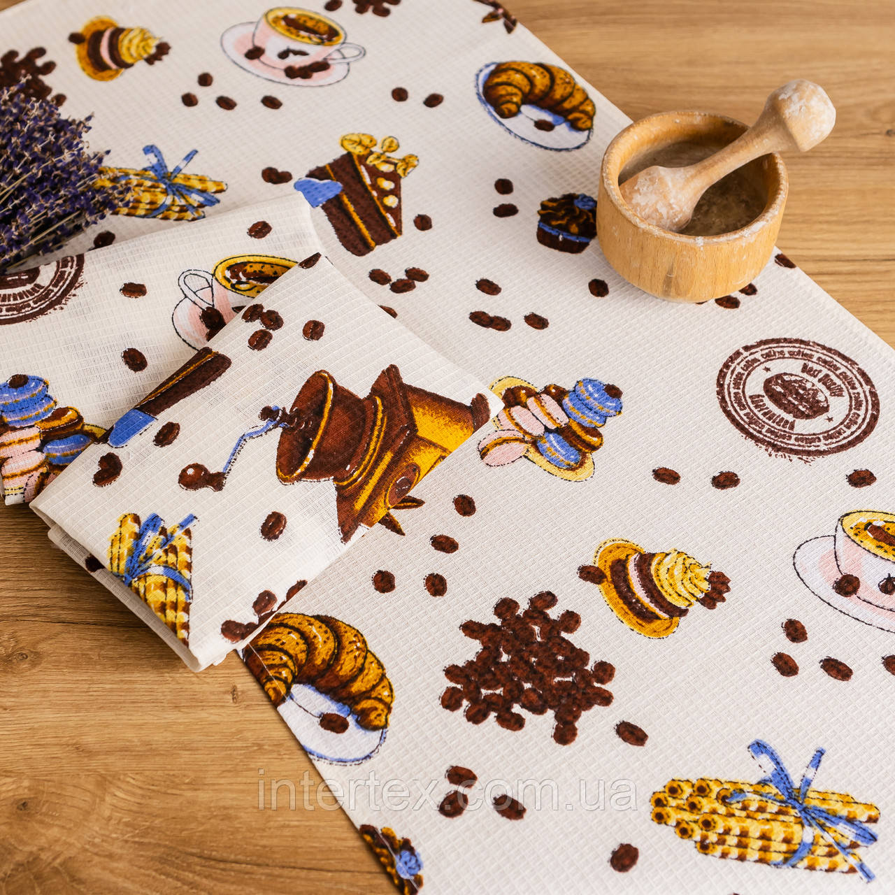 Рушник вафельний великий "Кава світла" (10 штук), фото 1