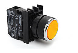 Кнопка натискна кругла з фіксацією (1НО) жовта