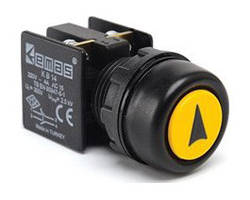 Кнопка керування натискна з водозахисним кільцем і стрілкою (1НО + 1 НЗ) жовта