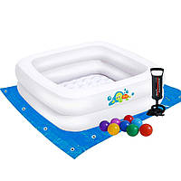 Детский надувной бассейн Bestway 51116-2, белый, 86 х 86 х 25 см, с шариками 10 шт, подстилкой, насосом топ