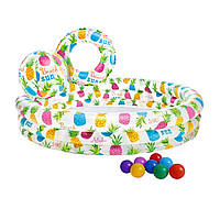 Детский надувной бассейн Intex 59469-1 «Ананас», 132х28 см, с мячом и кругом, с шариками 10 шт. топ
