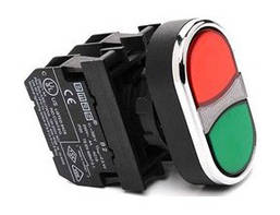 Кнопка здвоєна червоно-зелена з блок-контактом підсвітки без лампи (1НО + 1НЗ)