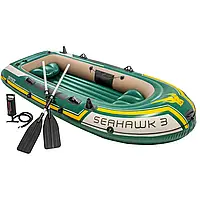Трехместная надувная лодка Intex 68380 Seahawk 3 Set, 295 х 137 см (весла, ручной насос). 3-х камерно