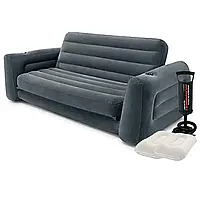 Надувной диван Intex 66552-2, 203х224х66 см, с подушкам и ручным насосом. Флокованный диван трансформер 2