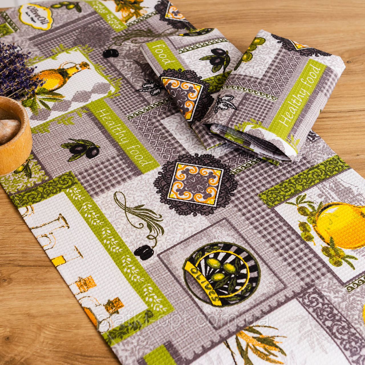 Рушник вафельний великий "Оливки" (10 штук)