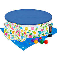 Дитячий надувний басейн Intex 59469-3 «Ананас», 132 х 28 см, з м'ячем та колом, з кульками 10 шт, тентом,
