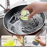 Губка-щітка для посуду дозатором рідини для мила AND-14-20, Кухонна мочалка для сковорідок і каструль, фото 9