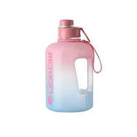 Спортивна пляшка води 2460мл великої ємності, рожево-блакитна, трубочка, подвійна кришка