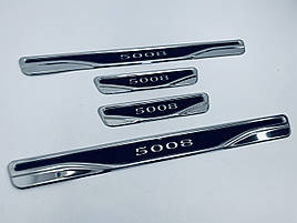 Накладки на пороги Peugeot 5008 (хром-карбон) (TAN24)