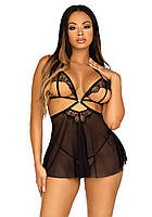 Пеньюар Leg Avenue Lace and mesh babydoll & panty Black S