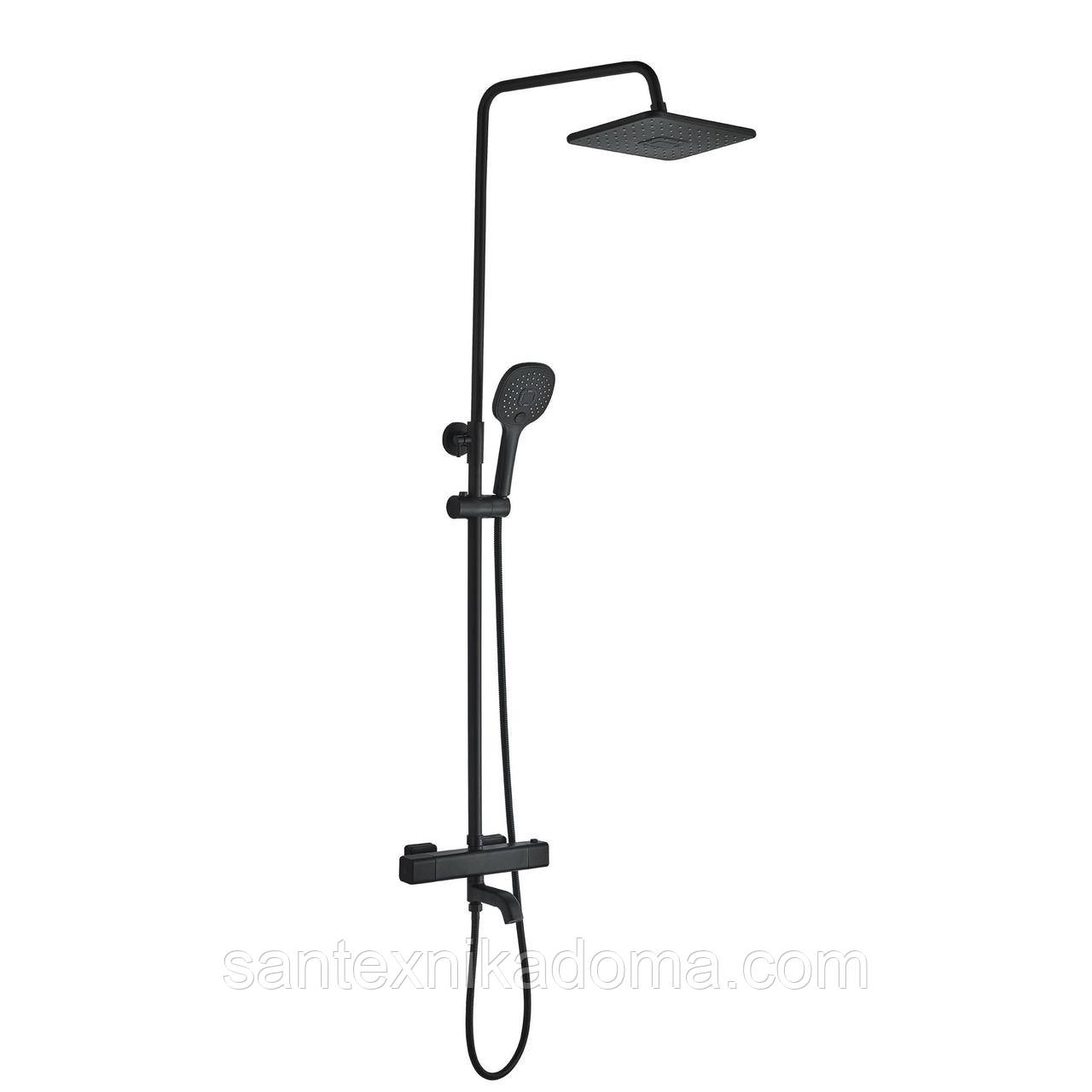 Душова система Globus Lux Termostatic Q GLM-0041T-BB з термостатом лійка тропік 20*20см змішувач з виливом латунь, фото 1