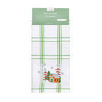Полотенце вафельное Home Line (зелёная полоска, с вышивкой лес) 45x70см