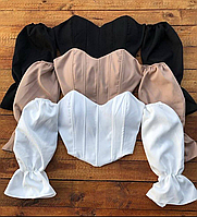 Стильная женская блузка-топ с имитацией корсета и шнуровкой на спине