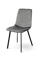 Стильный серый мягкий велюровый кухонный стул на кухню с черными металлическими ножками Некст