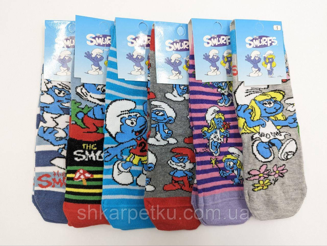 Шкарпетки дитячі Smurfs для дівчаток, бавовняні всесезонні з млюнком смурфиків. Розмір 5 років, 12 пар/уп. асорті, фото 1