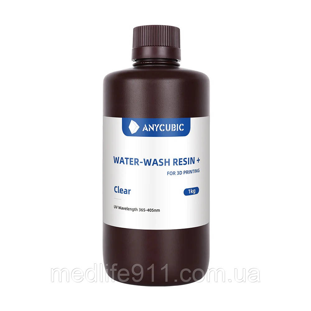 Водозчинна смола Anycubic Water-Wash Resin+, 1 кг, прозорій, фото 1