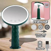 Зеркало косметическое с LED подсветкой 360° MIRROR LY-354 | Круглое настольное сенсорное зеркало для макияжа