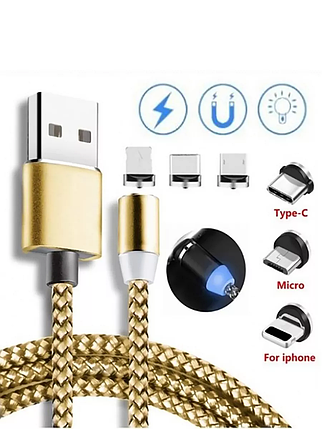 Шнур для моб. magneti 3 in1 micro\lightning\type-c магнітний круглий M3, Кабель для зарядки, фото 1