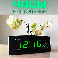 Часы Электронные Настольные с Будильником CX 818 зеленые с Термометром | Домашние Стильные Цифровые Часы