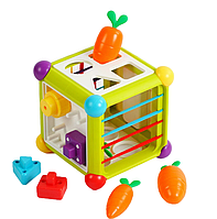 Логічний куб 6в1 (різнокольорові мотузки, геометричний сортер, грядки-сортер, коробочка) XQS 2070 A