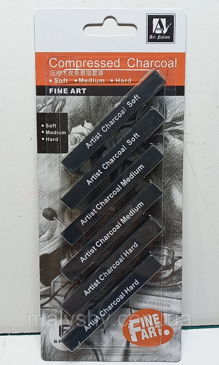 Художній набір для графіки Art Nation / Пресоване вугілля Compressed Charcoal Fine Art