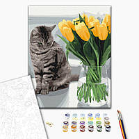 Картина по номерам "Котик с тюльпанами", "BS52638", 40x50 см