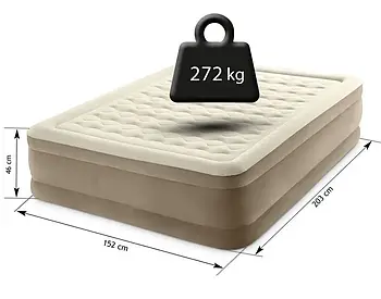 Міцне двомісне надувне ліжко матрац Intex підвищеної пружності 203х152х46 см з вбудованим електронасосом 220V