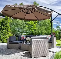 Садовый раскладной зонт с наклоном JUMI 3м на боковой стойке большой угловой для сада дачи улицы Коричневый