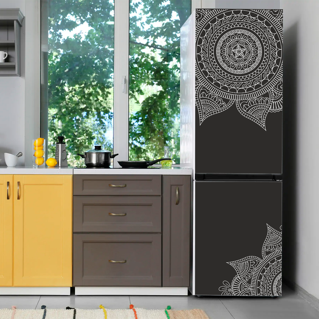 Виниловая цветная декоративная наклейка самоклеющаяся на дверь холодильника "Узор Мехенди. Орнамент" с оракала - фото 4 - id-p2140933436