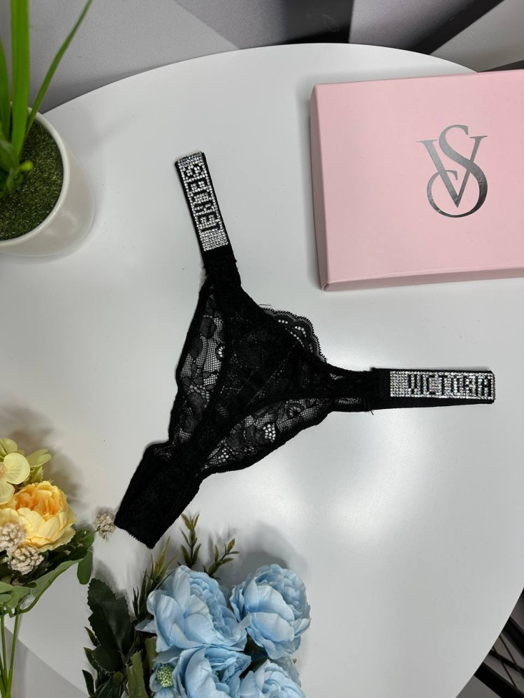 Жіночі мереживні стрінги Victoria's Secret чорний, Білизна жіноча, білизна Вікторія сикрет, труси