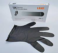 Перчатки TPE (UNEX) Черный цвет, размер L 200шт/уп