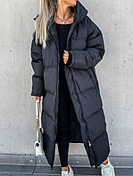 Курточка чорна зимова довга (розміри: S, M, L, XL)