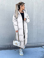 Курточка біла зимова довга (розміри: S, M, L, XL)