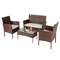 Набір садових меблів B-6210 для дачі зі столом двома кріслами диваном Комплект літніх меблів для саду кафе Коричневий