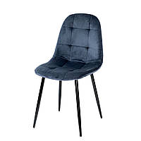 Стильный мягкий велюровый кухонный стул темно-синий на кухню с черными металлическими ножками Квест
