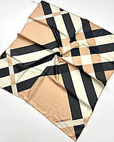 Женский брендовый шелковый платок Burberry Барбери. Молодежный стильный платок с ручной подшивкой Молочно - Коричневый