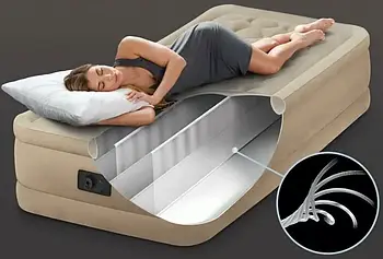 Набір Надувний односпальний матрац ліжко підвищеної міцності Intex 191х99х46см з вбудованим електронним насосом сумкою і ремкомпле