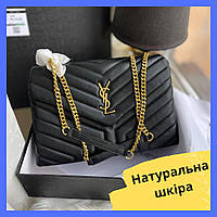 Женская сумка натуральная кожа YSL Premium Клатч черный брендовый с цепочкой через плечо подарок девушке