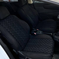Накидки чехлы на сиденье автомобиля из алькантары (Эко-замша) Узкие черные с белой прошивкой 2 шт (391-2-N)