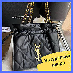 Жіноча сумка натуральна шкіра YSL Premium Чорна брендова сумка з ланцюжком через плече подарунок дівчині