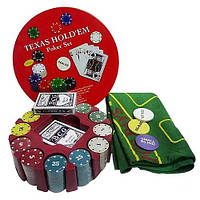 Ігровий набір Покер на 240 фішок з номіналом у круглій металевій коробці Poker Set