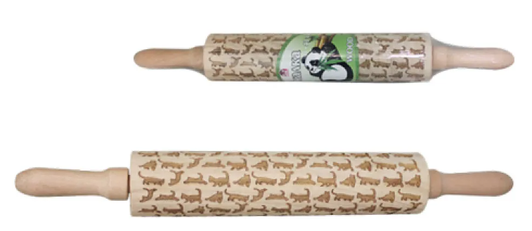 Качалка дерев'яна з обертовим валом для розкочування тіста Преміум Коти 49 см 8844, фото 1