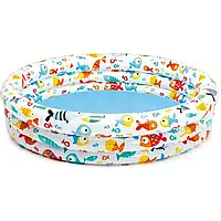 Детский виниловый надувной бассейн Intex, детский круглый надувной бассейн цветной 59431