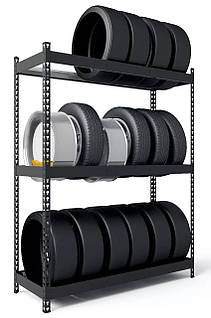 Стелаж для коліс 1680х1200х500 мм, 300 кг на полицю, 3 яруси, стелаж для шин