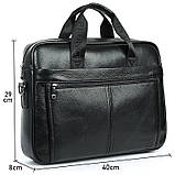 Чоловічий портфель із натуральної шкіри Шкіряний портфель чоловічий Сумка-портфель чоловічий для ноутбука Чорний, фото 5