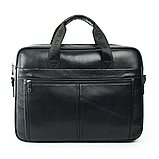 Чоловічий портфель із натуральної шкіри Шкіряний портфель чоловічий Сумка-портфель чоловічий для ноутбука Чорний, фото 3