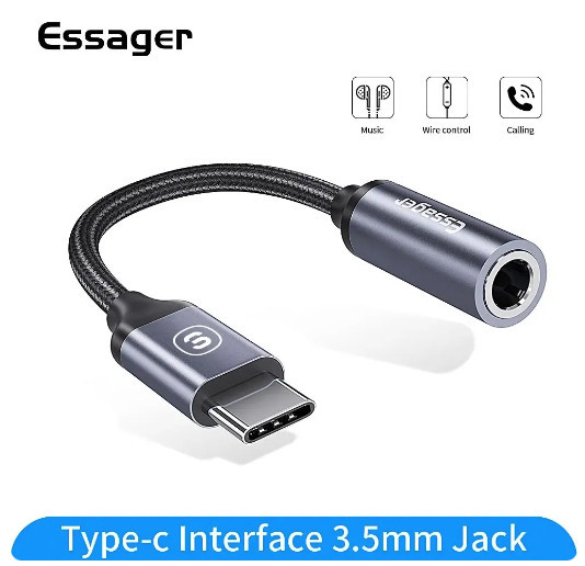 Аудіоперехідник адаптер Essager Type C — Jack 3.5, фото 1