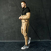 Повседневный легкий спортивный мужской костюм на молнии, демисезонный комплект кофта с капюшоном + штаны